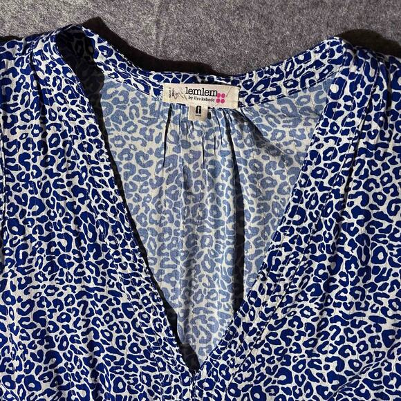 Lemlem Women's Flutter Sleeve Blue and White Animal Print Mini Dress Size Small - Picture 4 of 7